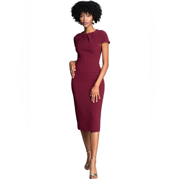 NWT Dress The Population Lainey Dress Burgundy Size Medium Body Con Midi Dress - Picture 1 of 13